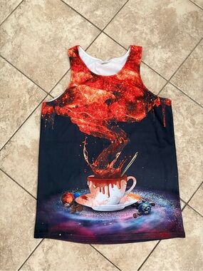 Men's Cosmic Coffee Splash Tank Top - Red & Navy